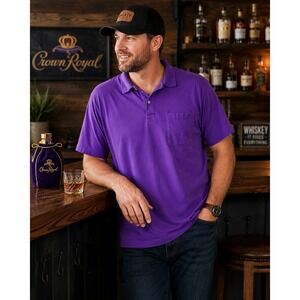 Crown Royal Purple Polo Shirt Men's Embroidered Logo Pocket Whiskey Bar Golf